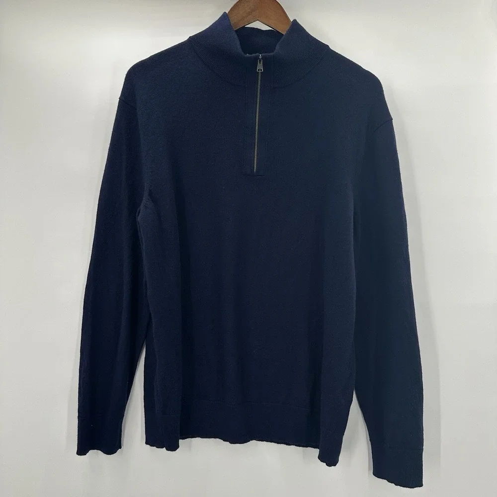 Banana Republic Sweater Mens‎ XL Blue Merino Wool Pull Over 1/2 Zip Navy